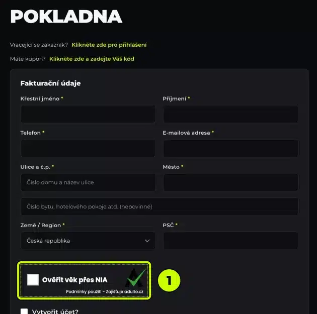 Pokladna – políčko Ověřit věk přes NIA