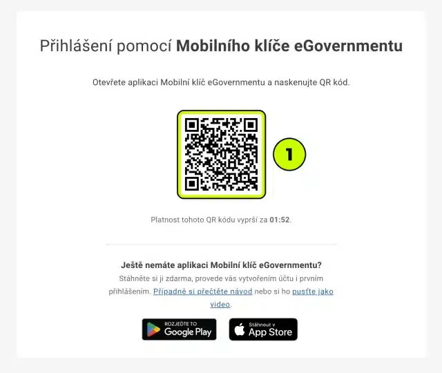 Přihlášení pomocí Mobilního klíče – QR kód