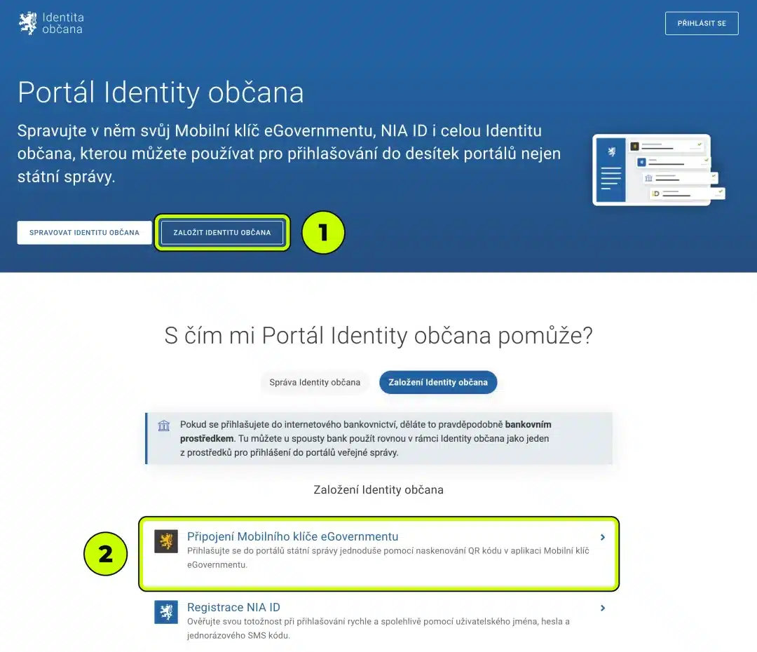 Portál Identity občana – Založit Identitu občana, Připojení Mobilního klíče eGovernmentu